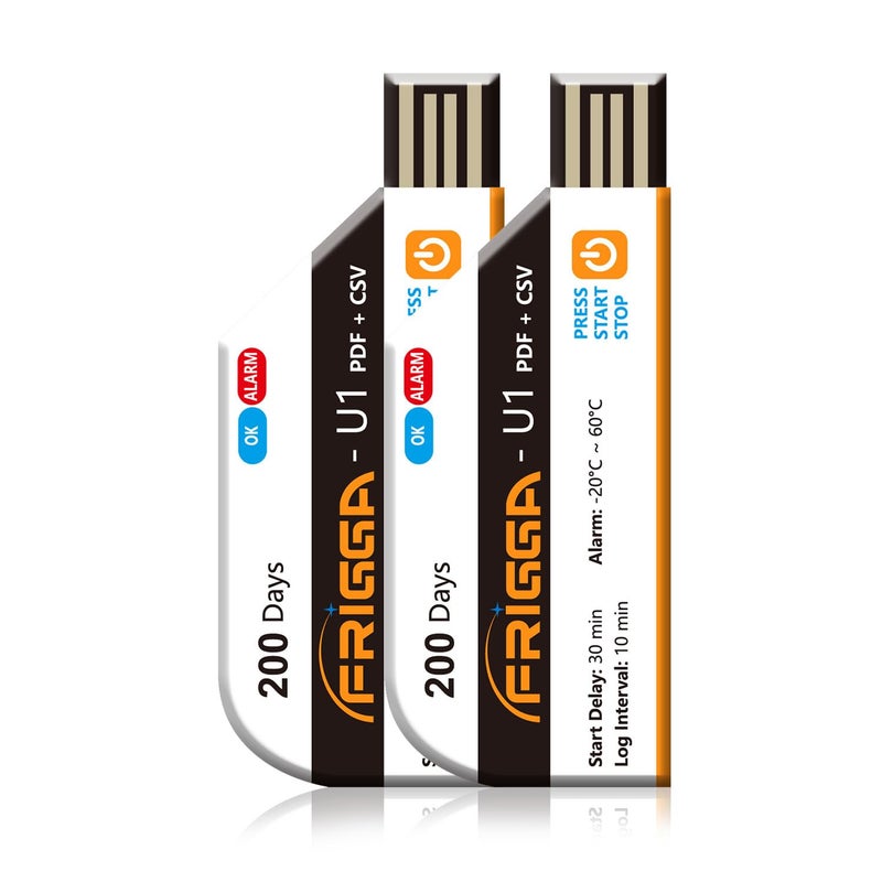 Frigga 2 Pack Temperature Data Logger Single Use Temperature Recorder 28800 Points USB Temperature Loggers High Accuracy 200 Days Cold Chain Transportation with PDF CSV Report, U1 - Image 1